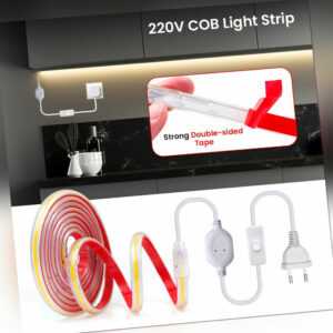 Neu COB LED Streifen Stripe 230V IP65 Lichtschlauch Leiste Kette Selbstklebeband