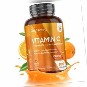 Vitamin C - 180 Tabletten - 1000mg - Hagebutte - Kollagenbildung - Immunsystem
