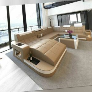 Big Sofa XL Eckcouch Luxus Wohnlandschaft Couchgarnitur Megasofa WAVE LED Lampen