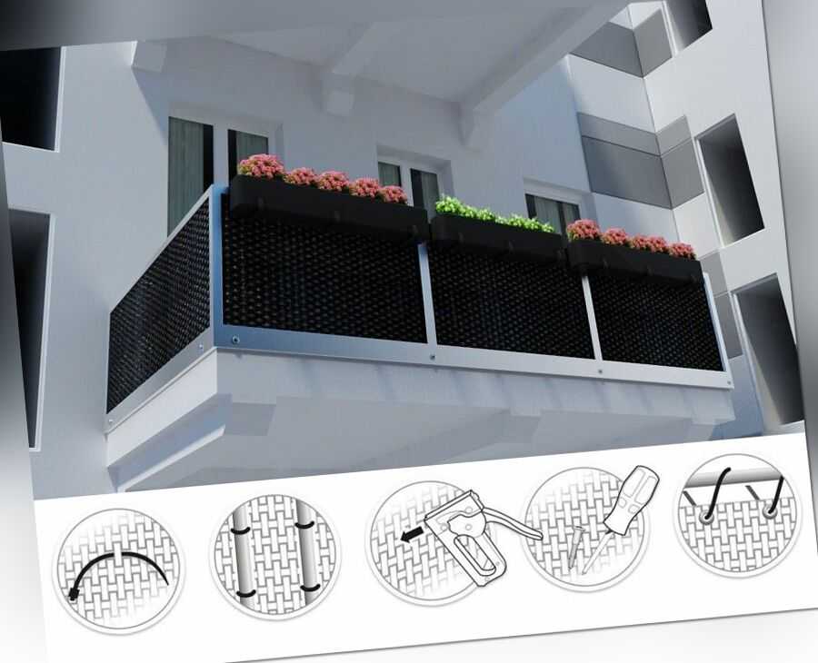 (17,79€/m2) Balkonverkleidung Balkon Sichtschutz Balkonbespannung schwarz