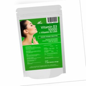 180 Tabletten (vegan) Vitamin D3 10000IU & Vitamin K2 200mcg MK-7 Menachinon-7