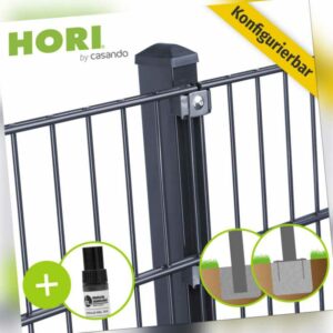 HORI Doppelstabmattenzaun Anthrazit Zaun Pfosten Gittermatten Garten Set 6/5/6