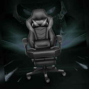 Gaming Stuhl Massage Bürostuhl Chefsessel Racing Drehstuhl Fußstütze 150Kg Grau