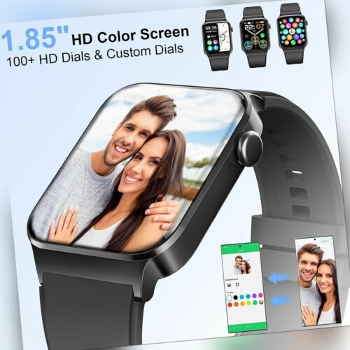 Smartwatch Herren Damen mit Telefonfunktion 1,85" Voll Touch Smart Watch Fitness