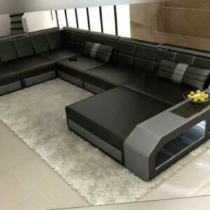 Wohnlandschaft MATERA XXL U Form Design Couch LED Beleuchtung Sofa Schwarz Grau