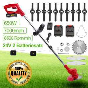 24V 600W Akku Rasentrimmer Grasschneider Freischneider Trimmer Motorsense 2Akkus