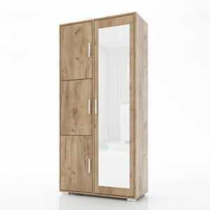 Garderobenschrank LUX 2 mit Spiegel, Kleiderschrank, Mehrzweckschrank, Fächer