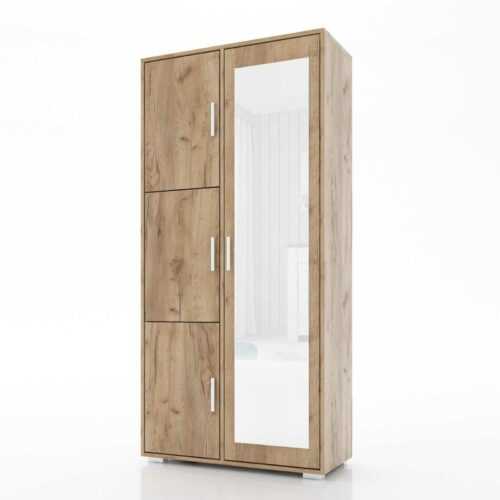 Garderobenschrank LUX 2 mit Spiegel, Kleiderschrank, Mehrzweckschrank, Fächer