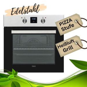Einbaubackofen 60cm Heißluft Pizzastufe Grill Edelstahl Autark Display Uhr Timer