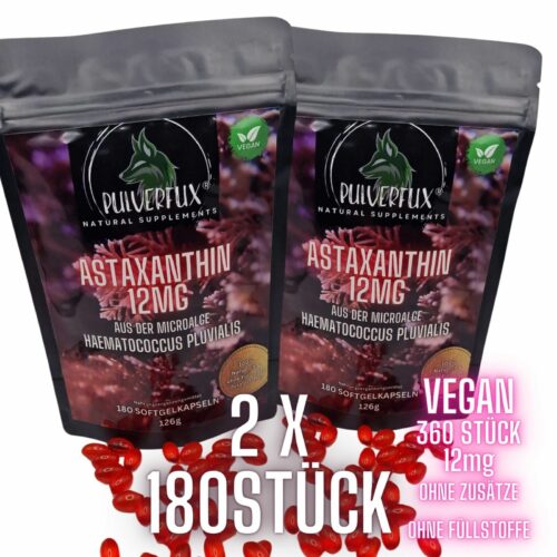 Astaxanthin Softgel Kapseln 12mg 360 Stück Vegan ohne Zusatz- oder Füllstoffe !