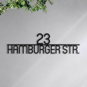 Moderne Hausnummer mit Straße - Hausnummernschild - Schwarz Anthrazit Edelstahl