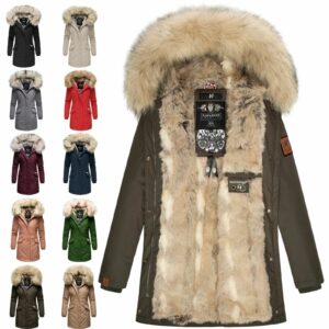 Navahoo Premium Damen Winterjacke Parka Mantel Jacke Kunstfell Gefüttert Cristal