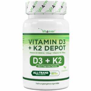 100 Tabletten Vitamin D3 5000 IU & Vitamin K2 100mcg MK-7 Menachinon-7 no Kapsel