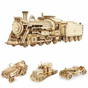ROKR 4PCS Lokomotive Puzzle 3D Holz Puzzle Montage Auto Weihnachtsgeschenke