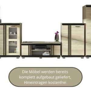 Wohnwand BRINX, Kleiderschrank, Fernseherschrank, Vitrine, Kommode, 5-teilig Neu