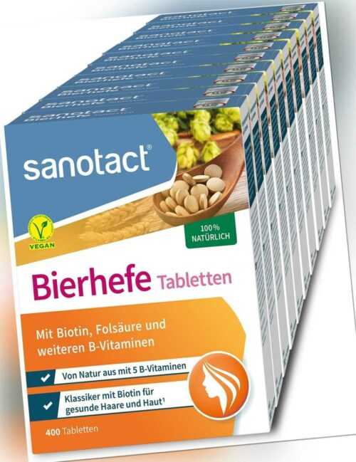 Sanotact Bierhefe Tabletten, 10x400 Tabletten, Natürlich, Biotin, 6 B-Vitaminen