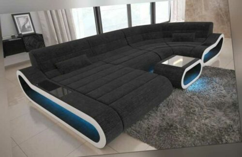 Sofa Wohnlandschaft Polster Couch CONCEPT U Form Stoffsofa Schwarz Ottomane LED