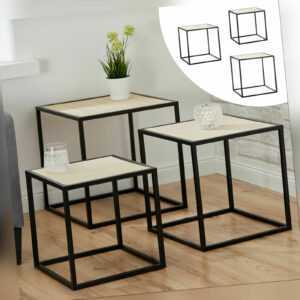 Beistelltisch 3er Set Cube Bauhaus Nachttisch Sofatisch Metall Holz Couchtisch