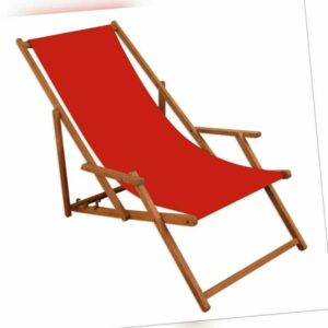 Holz-Liegestuhl mit viel Zubehör nach Wahl Stofffarbe rot Gartenliege