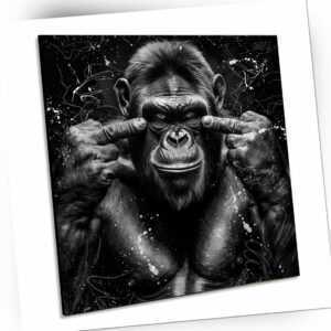 Leinwand Bild Gorilla Abstrakt Mittelfinger Tierbild Wandbild Kunstdruck XXL