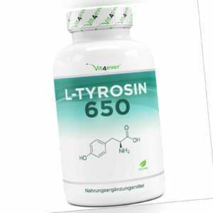 L-Tyrosin - 365 Kapseln - 1300mg Tagesportion - Vegan - Hochdosiert - Aminosäure