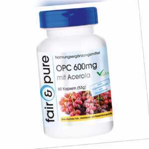 OPC 600 mg mit Acerola - 60 Kapseln Traubenkernextrakt hochdosiert | fair & pure