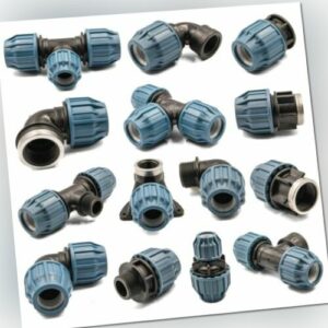 PE Rohr Fittings Kunststoff(PP) 20 25 32 40 Bogen Kupplung T-Stück Übergang DVGW