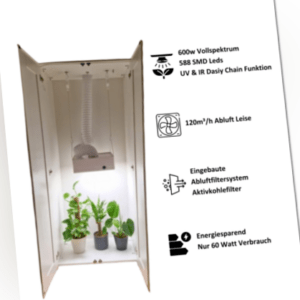 PREMIUM GROW BOX 600watt für bis zu 3 Pflanzen Komplettpaket Massiv Holz