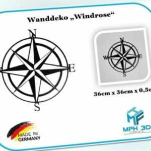 Windrose Wanddeko | 36 x 36 cm | Windrose Kompassrose Kompass Deko