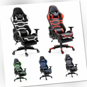 Gamingstuhl Racing Sessel mit Fußstütze Kissen Kopfstütze Drehbar Gaming Chair