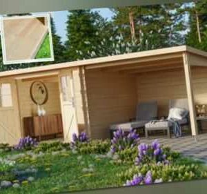 Gartenhaus Holz 28mm mit Anbau Torremolinos B natur inkl. Boden und Dachfolie