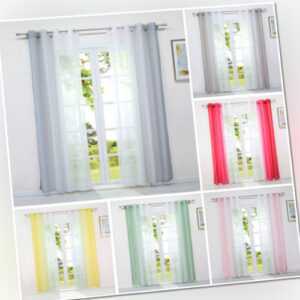 2er Voile Gardinen Farbverlauf Transparent Vorhänge Ösen Kräuselband Wohnzimmer