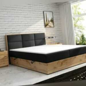 Boxspringbett LISSABON Eiche Holz mit Bettkasten 180 x 200 cm Webstoff Schwarz A