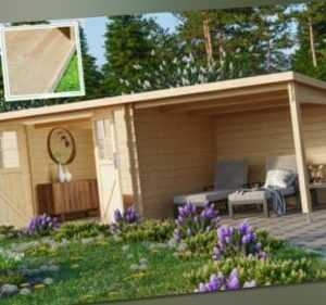 Gartenhaus Holz 28mm mit Anbau Torremolinos C natur inkl. Boden und Dachfolie