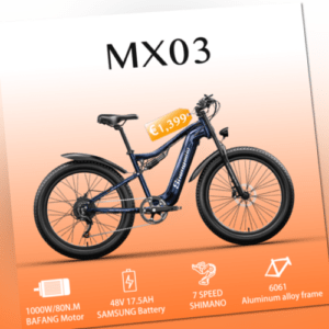 eBikes E Mountainbike 26 Zoll Elektrofahrrad 1000W Vollfederung Fatbike 42km/h