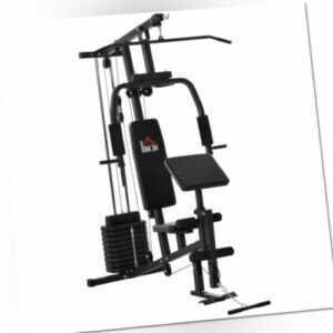 Gym Kraftstation Fitnessgerät inkl. Gewichten mit Rollenpolsterung Schwarz