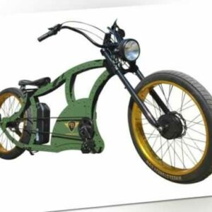 Power-Bikes, Pedelec, E-Bike, retro, Fatbike, Cruiser, Fahrrad, olive grün, gold