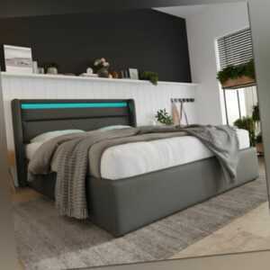 LED Bett Polsterbett Doppelbett mit Bettkasten Stauraum Matratze 160x200CM-