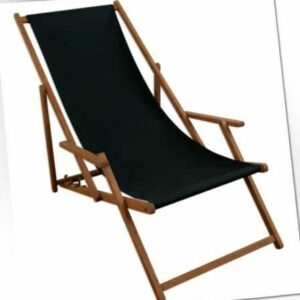 Holz-Liegestuhl mit viel Zubehör nach Wahl Stofffarbe schwarz Sonnenliege