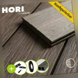 HORI WPC Massiv Terrassendielen Komplettbausatz 2,4m-5,5m, 6-100m² Premium Diele