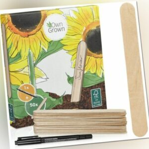 Premium Holz Pflanzenstecker im Set mit 50x Pflanzschilder und Stift