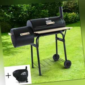 RAMROXX® BBQ XL Smoker Holzkohle Barbecue Grill RX970 Schwarz mit Abdeckung