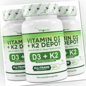 180 - 540 Tabletten Vitamin D3 5000 I.E. + Vitamin K2 100 mcg  MK7 Menachinon-7