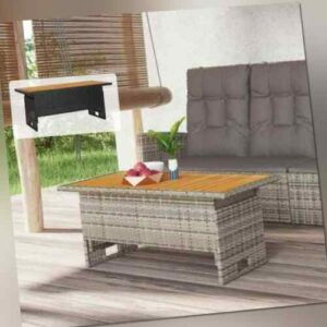 Gartentisch 100x50x43/63cm Akazienholz Poly Rattan Tisch Grau/Schwarz vidaXL