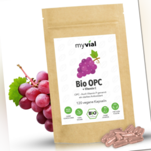 Bio OPC Traubenkernpulver + Bio Vitamin C Kapseln 120 Stück vegan für 40 Tage