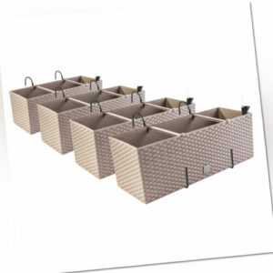 4x Balkonkasten Blumenkasten Rattan-Optik Pflanztopf Blumenkübel Mocca Haken