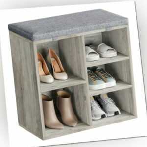 Schuhschrank Einlegeböden Sitzbank mit Kissen und 5 Fächern 53 cm, Grau
