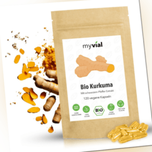 Kurkuma Curcuma 120 Kapseln Bio vegan + Piperin Pfeffer Curcumin hochdosiert