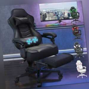 Gaming Stuhl Bürostuhl mit USB Massage Drehstuhl Chefsessel Fußstütze 150 kg DE