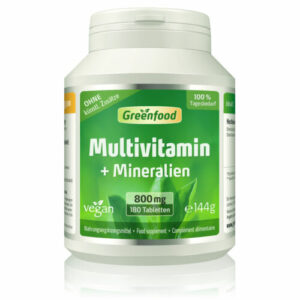Multivitamin + Mineralien, 800 mg, hochdosiert, 180 Tabletten – vegan